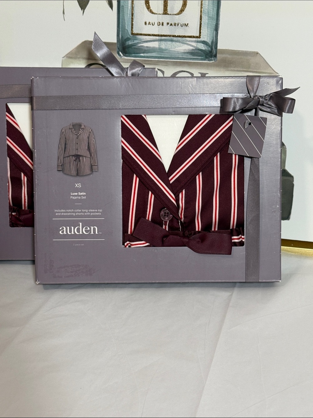 Auden Burgundy Striped Satin PJ Set in a Box
